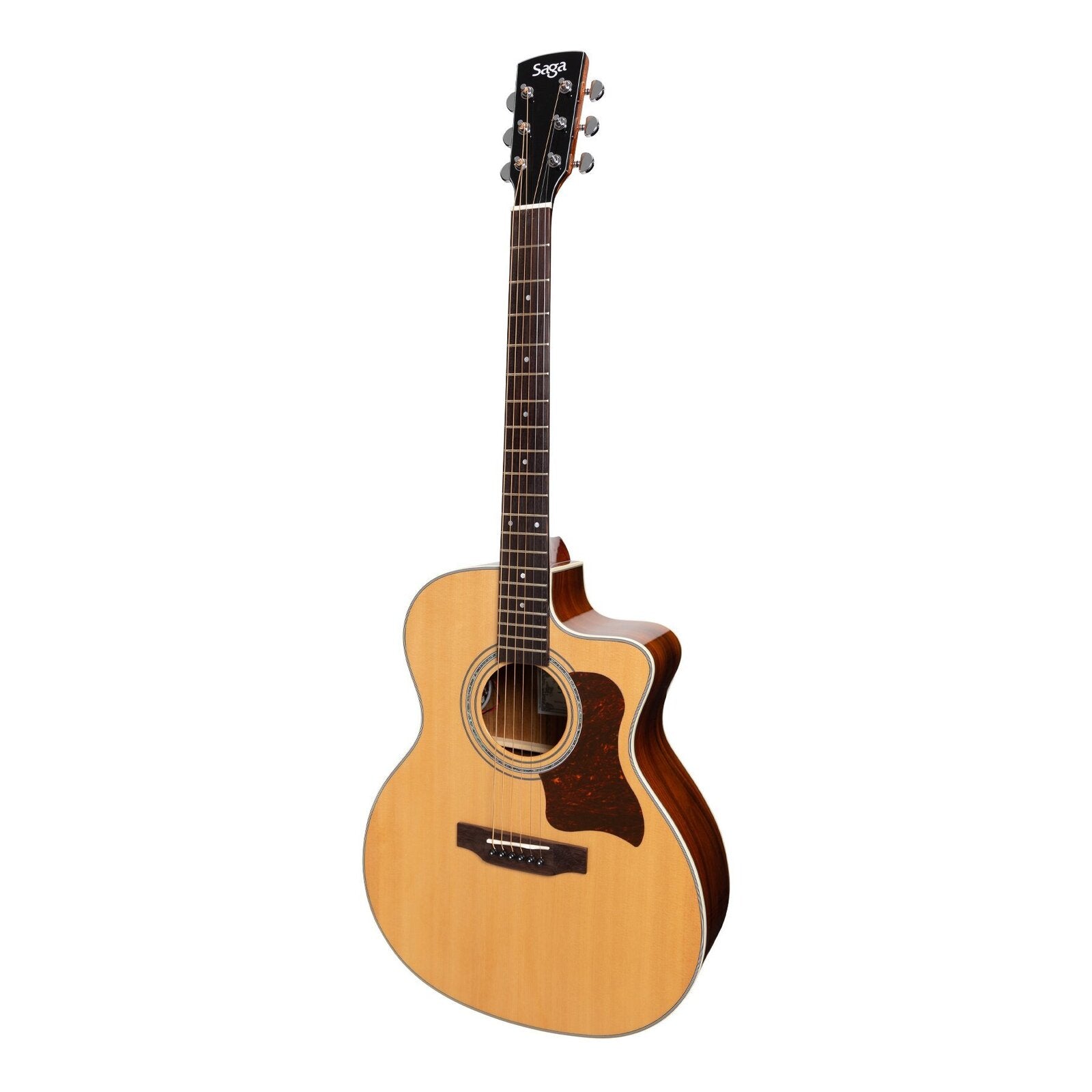 Saga '850 Series' Solid Spruce Top Acoustic-Electric Small-Body Cutaway Guitar (Natural Gloss)