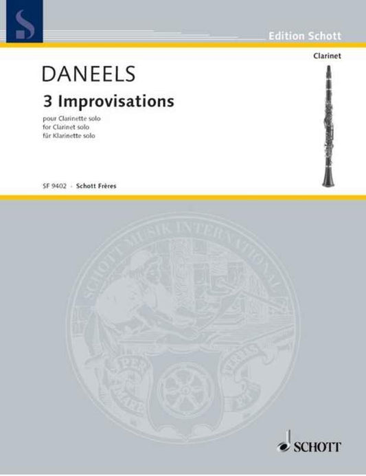 Daneels - 3 Improvisations For Clarinet Solo (Softcover Book)