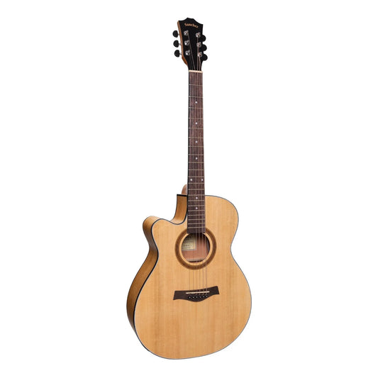 Sanchez SFC-18L-SA Left Handed Acoustic-Electric Small Body Cutaway Guitar, Natural Satin, Steel Strings, Spruce/Acacia