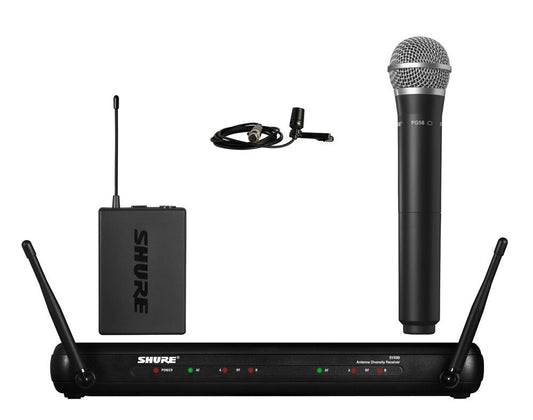 Shure SVX1288/CVL Dual Channel Combo Wireless System with PG58 Handheld & CVL Lavalier Microphone