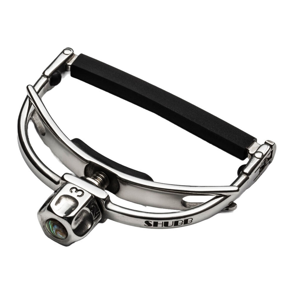 Shubb F3 Fine Tune Capo for Steel String Guitars with Wider Necks in Stainless Steel