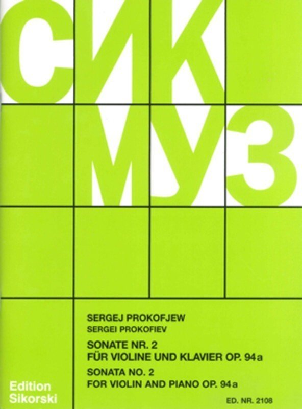 Prokofiev Sonata No. 2 Op. 94a for Violin and Piano, 72 Pages, Published by Sikorski