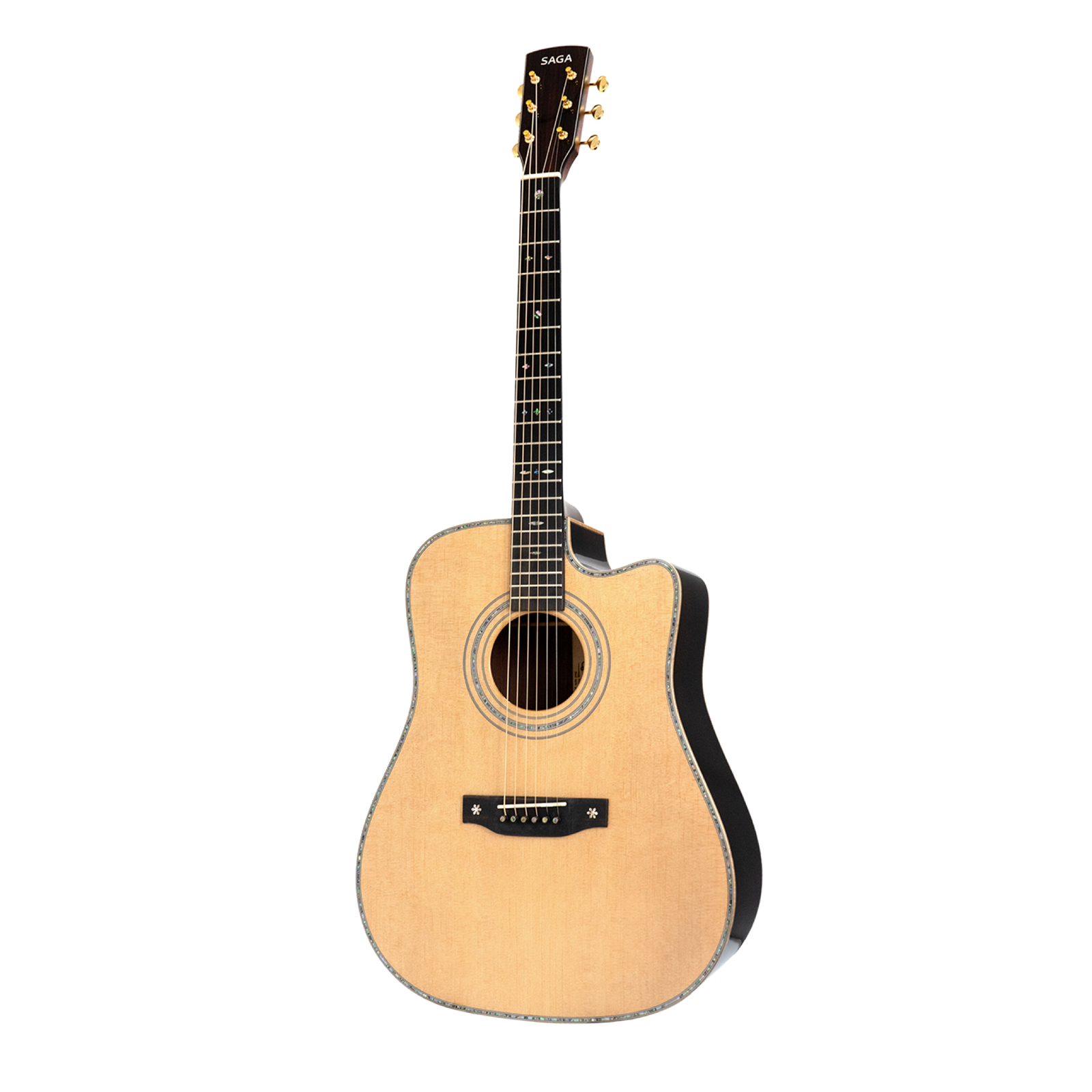 Saga SL65C All-Solid Spruce Rosewood Acoustic-Electric Dreadnought Guitar Natural Gloss