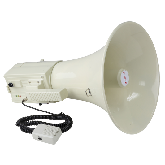 SoundArt 45 Watt Portable Hand-Held Megaphone with Record/Playback - White, 800m Range, 300mm Horn, Volume Control, Adjustable Strap