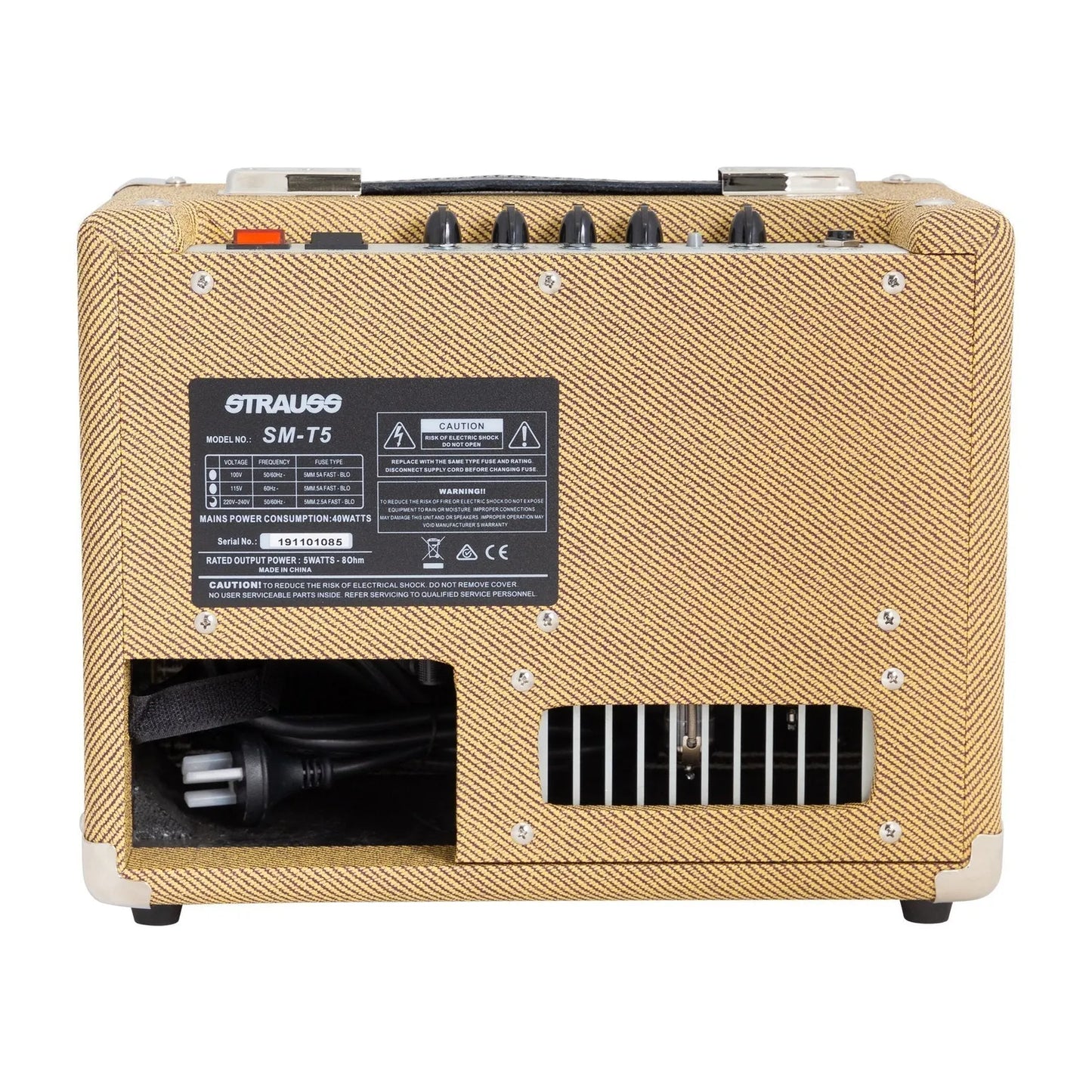 Strauss SM-T5 5 Watt Tweed Valve Combo Amplifier with Dual Channels and Celestion Speaker — view 2