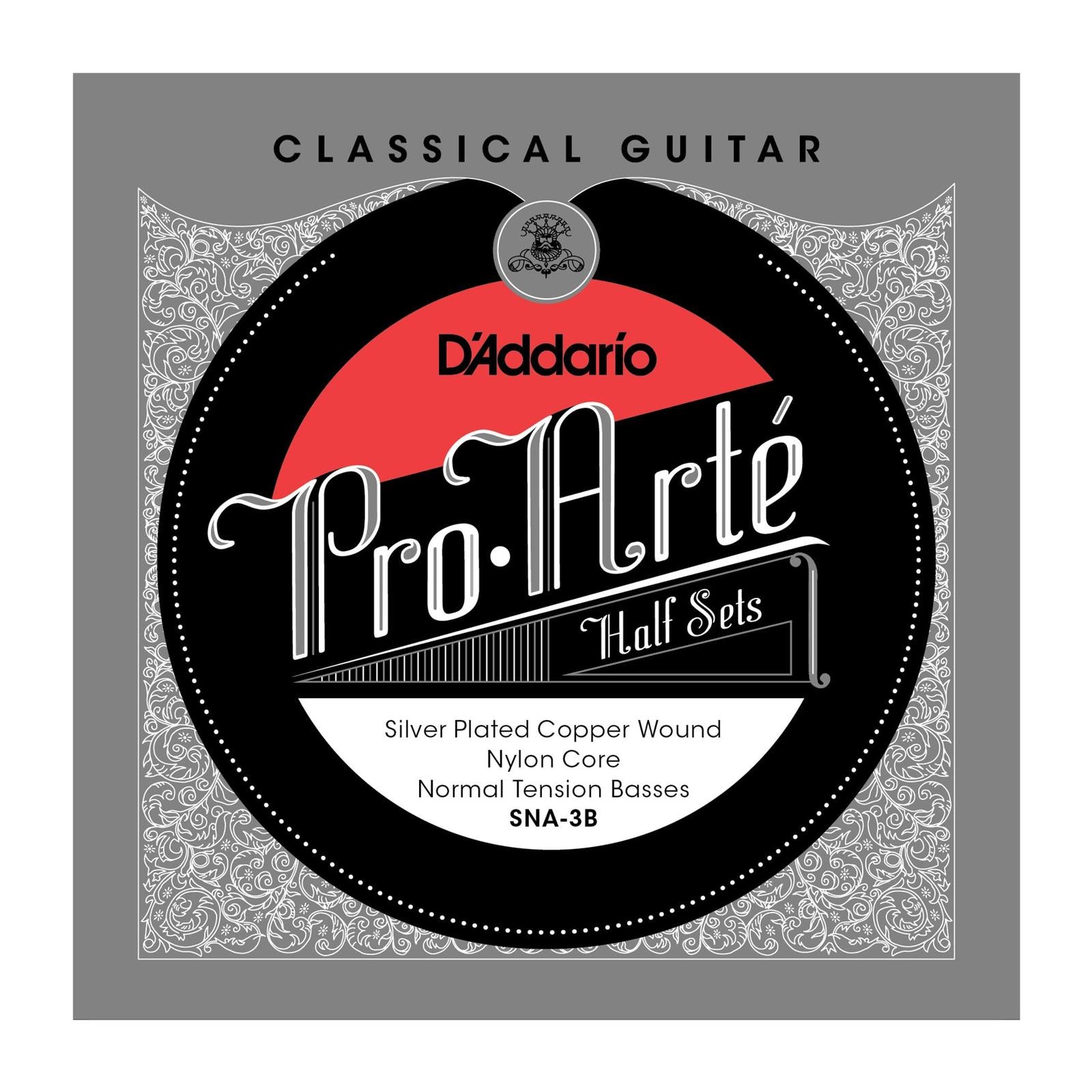 D'Addario SNA-3B Pro-Arte Silver Plated Copper on Nylon Core Classical Guitar Half Set, Alto Tension