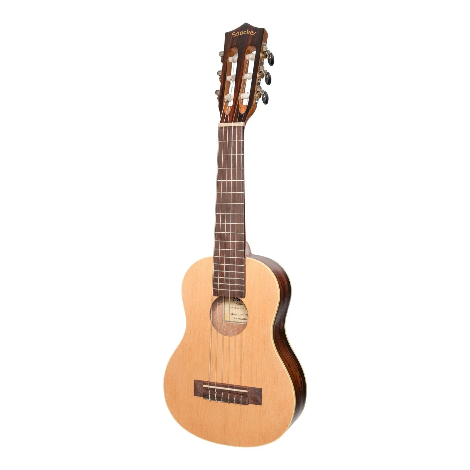 Sanchez 1/4 Size Student Classical Guitar Pack with Gig Bag, Tuner, Picks, Strap - Spruce/Rosewood — view 2