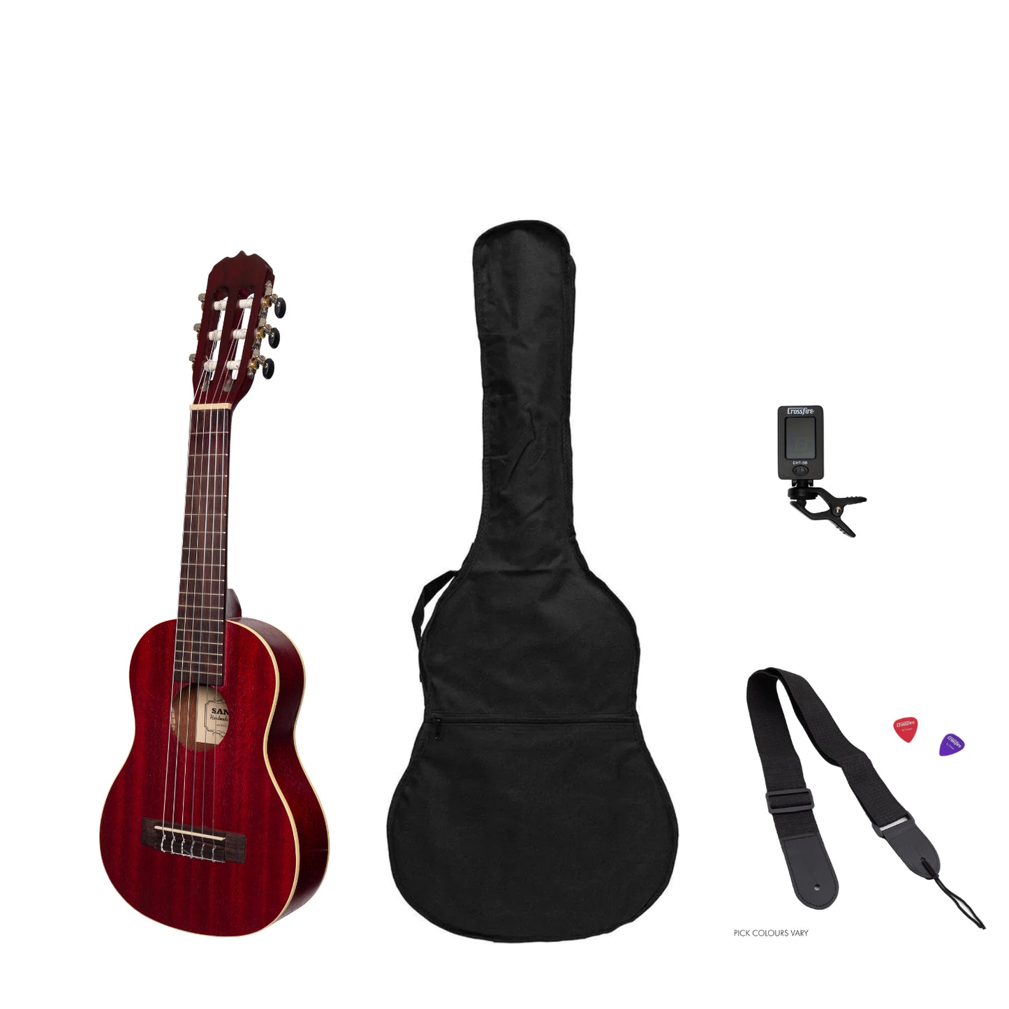 Sanchez 1/4 Size Student Classical Guitar Pack - Wine Red with Gig Bag, Tuner, Picks, Strap, Model SP-C30-WRD