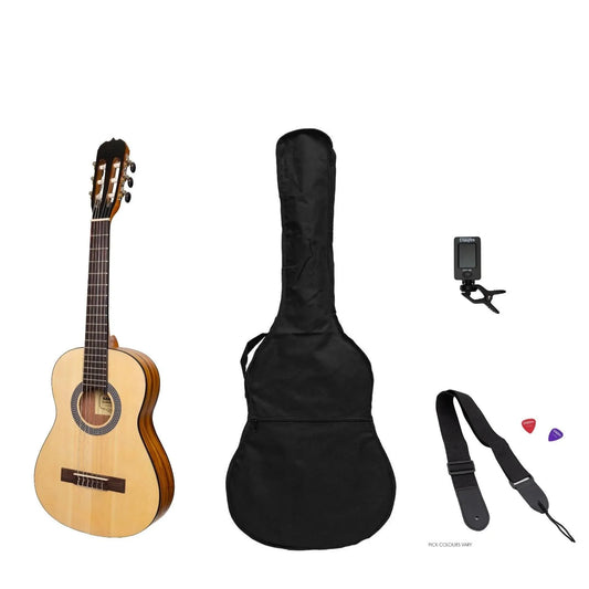 Sanchez 1/2 Size Student Classical Guitar Pack with Spruce Top and Koa Back