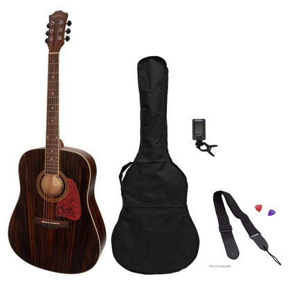Sanchez SP-D2-RWD Acoustic Dreadnought Guitar Pack with Gig Bag and Tuner, Natural Satin Finish