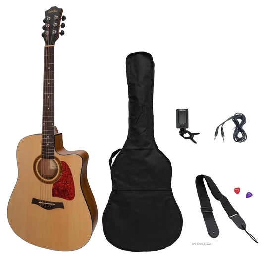 Sanchez Acoustic-Electric Dreadnought Cutaway Guitar Pack - Spruce/Acacia, Model SP-D4-SA, Complete Beginners Pack with Accessories