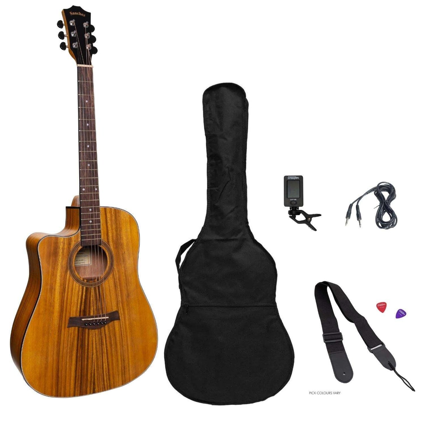 Sanchez Left Handed Acoustic-Electric Dreadnought Cutaway Guitar Pack Koa SP-D4L-KOA