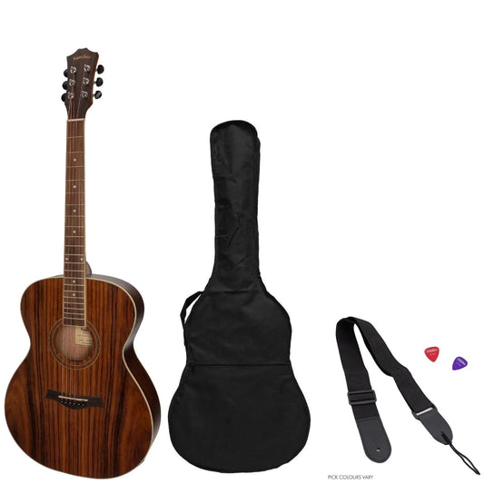 Sanchez Acoustic-Electric Small Body Guitar Pack SP-F2ET-RWD with K2T Pickup, Natural Satin Finish, Includes Gig Bag, Picks, and Strap