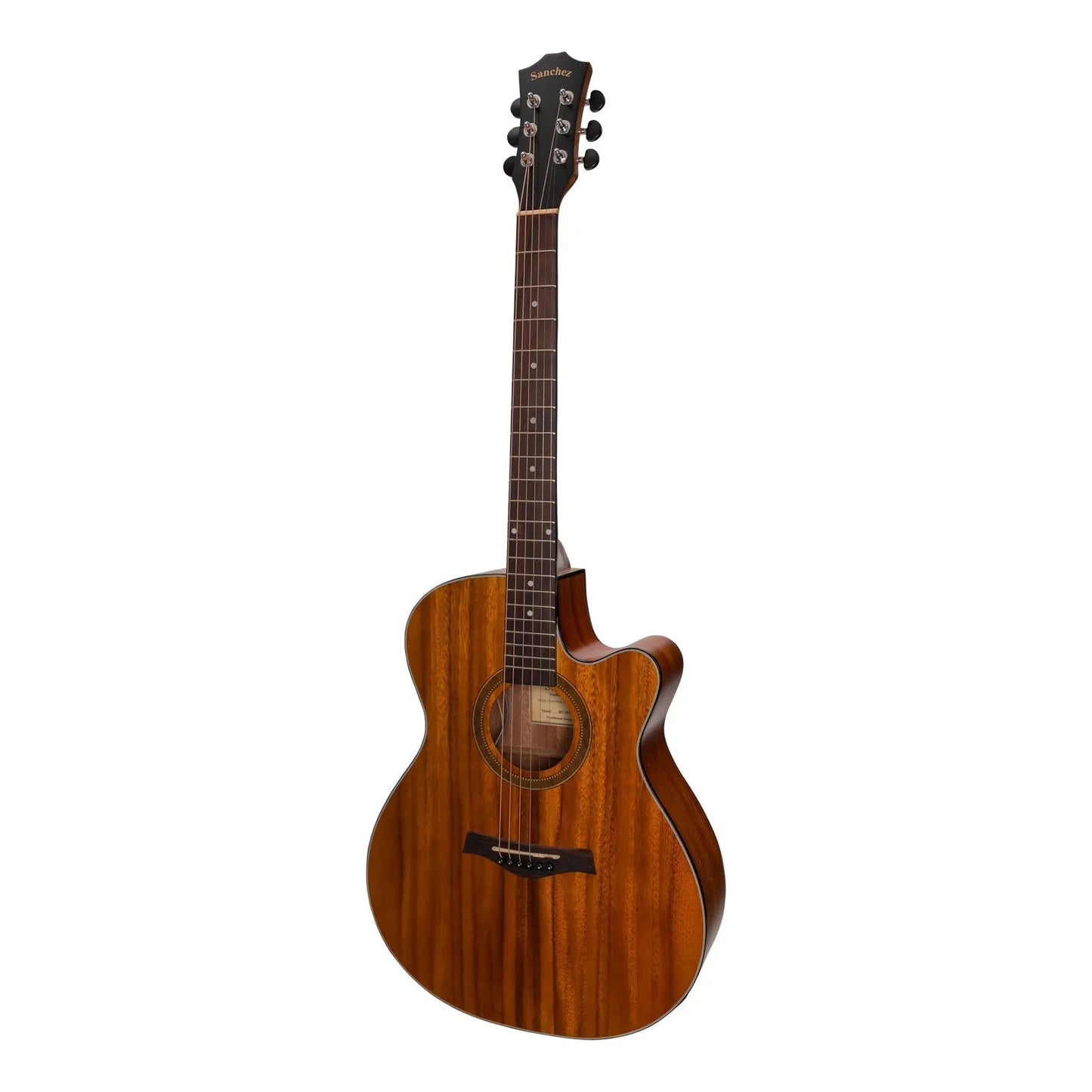 Sanchez SP-F4-KOA Acoustic-Electric Small Body Cutaway Guitar Pack with Gig Bag, Picks, and Strap — view 2