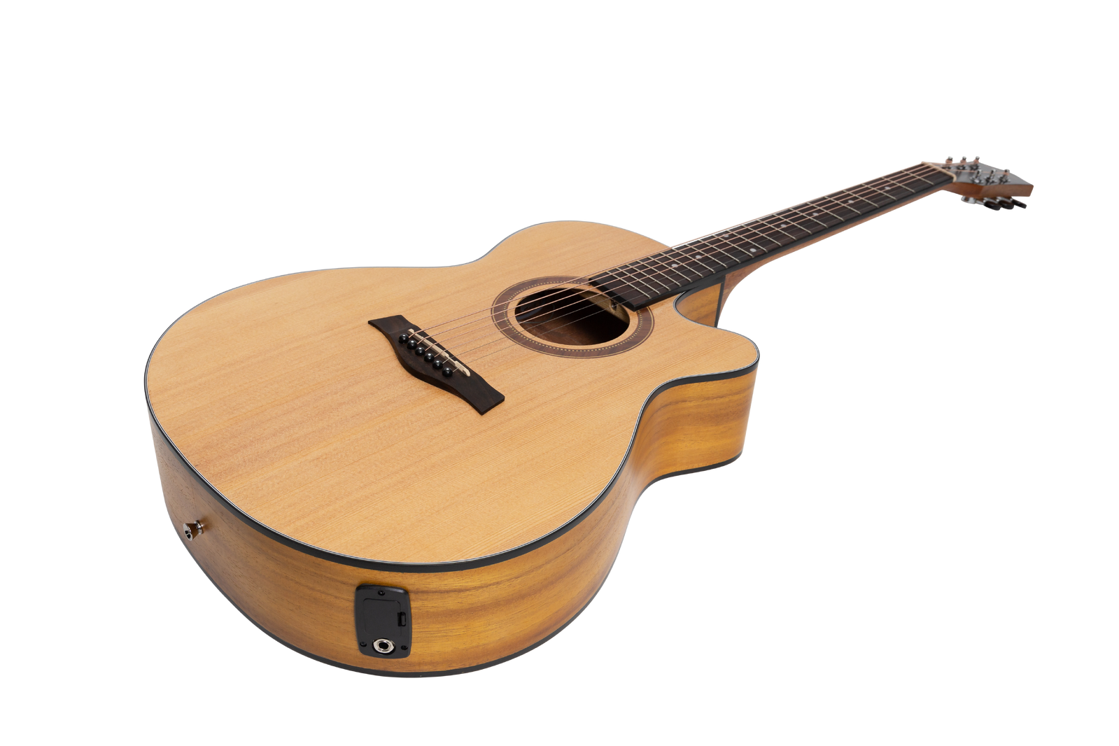 Sanchez Acoustic-Electric Small Body Cutaway Guitar Pack - Natural Satin, Spruce Top, Koa Back, Includes Gig Bag, Picks, Strap — view 4