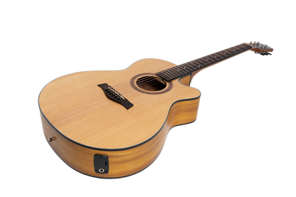 Sanchez Acoustic-Electric Small Body Cutaway Guitar Pack - Natural Satin, Spruce Top, Koa Back, Includes Gig Bag, Picks, Strap — view 4