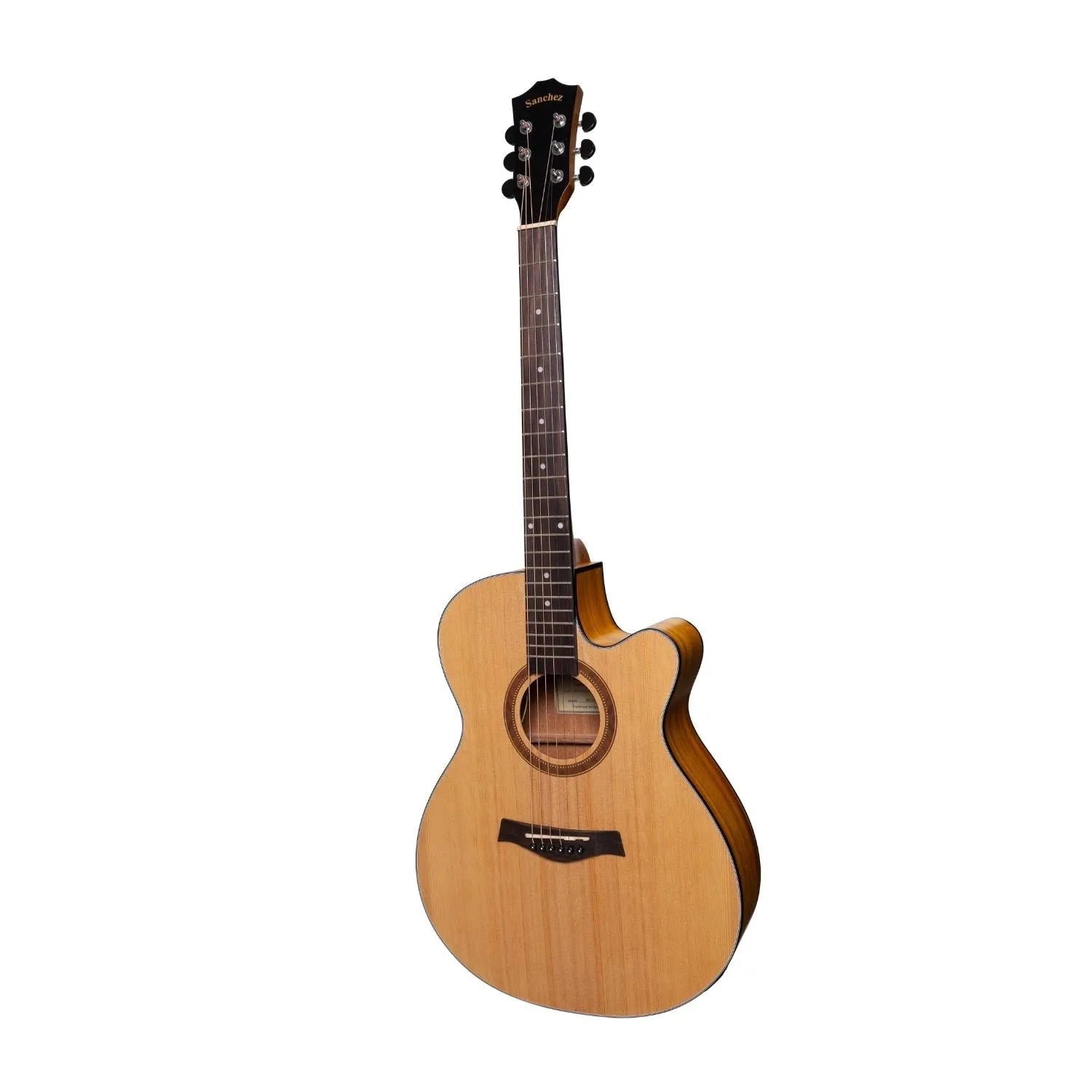Sanchez Acoustic-Electric Small Body Cutaway Guitar Pack - Natural Satin, Spruce Top, Koa Back, Includes Gig Bag, Picks, Strap — view 2