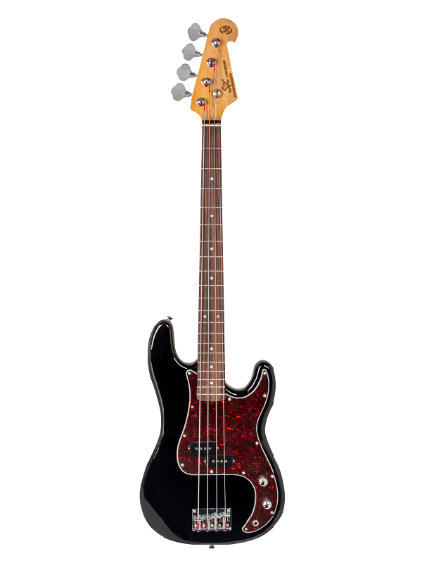 SX Vintage Style Bass Guitar Black with Gig Bag — view 2