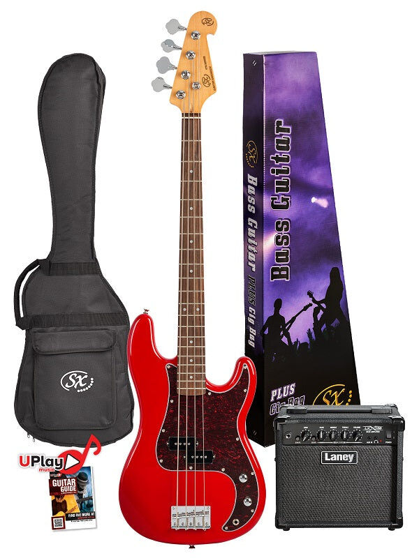 SX Vintage Style Bass Guitar and LX15B Amp Pack with Gig Bag and Accessories — view 5