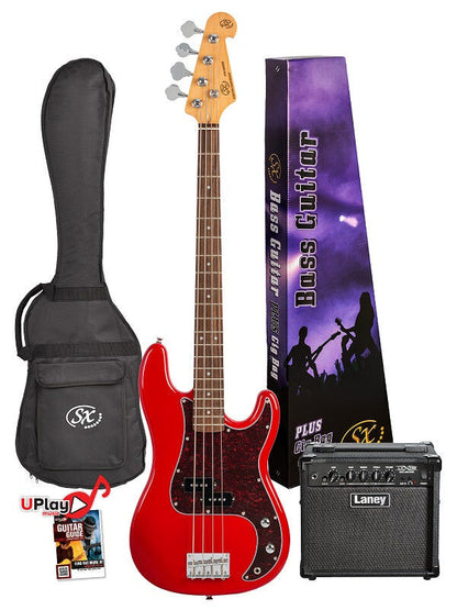SX Vintage Style Bass Guitar and LX15B Amp Pack with Gig Bag and Accessories — view 5