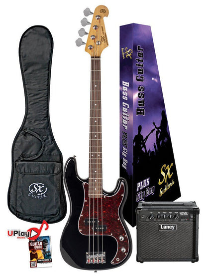 SX Vintage Style Bass Guitar White with Gig Bag — view 3
