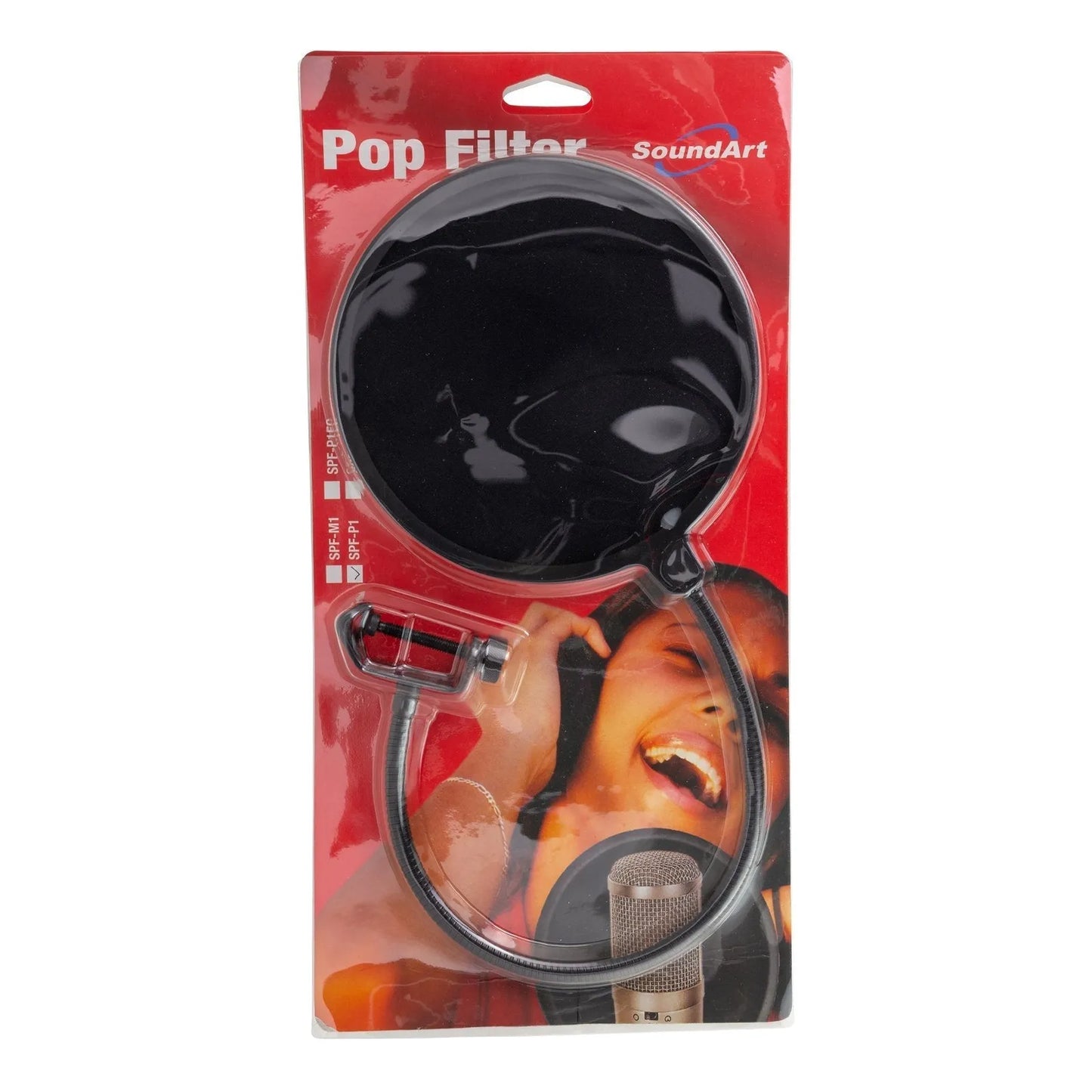 SoundArt SPF-P1-BLK Nylon Fabric Pop Filter - 6" Diameter, Adjustable, Clips to Microphone Stand — view 2