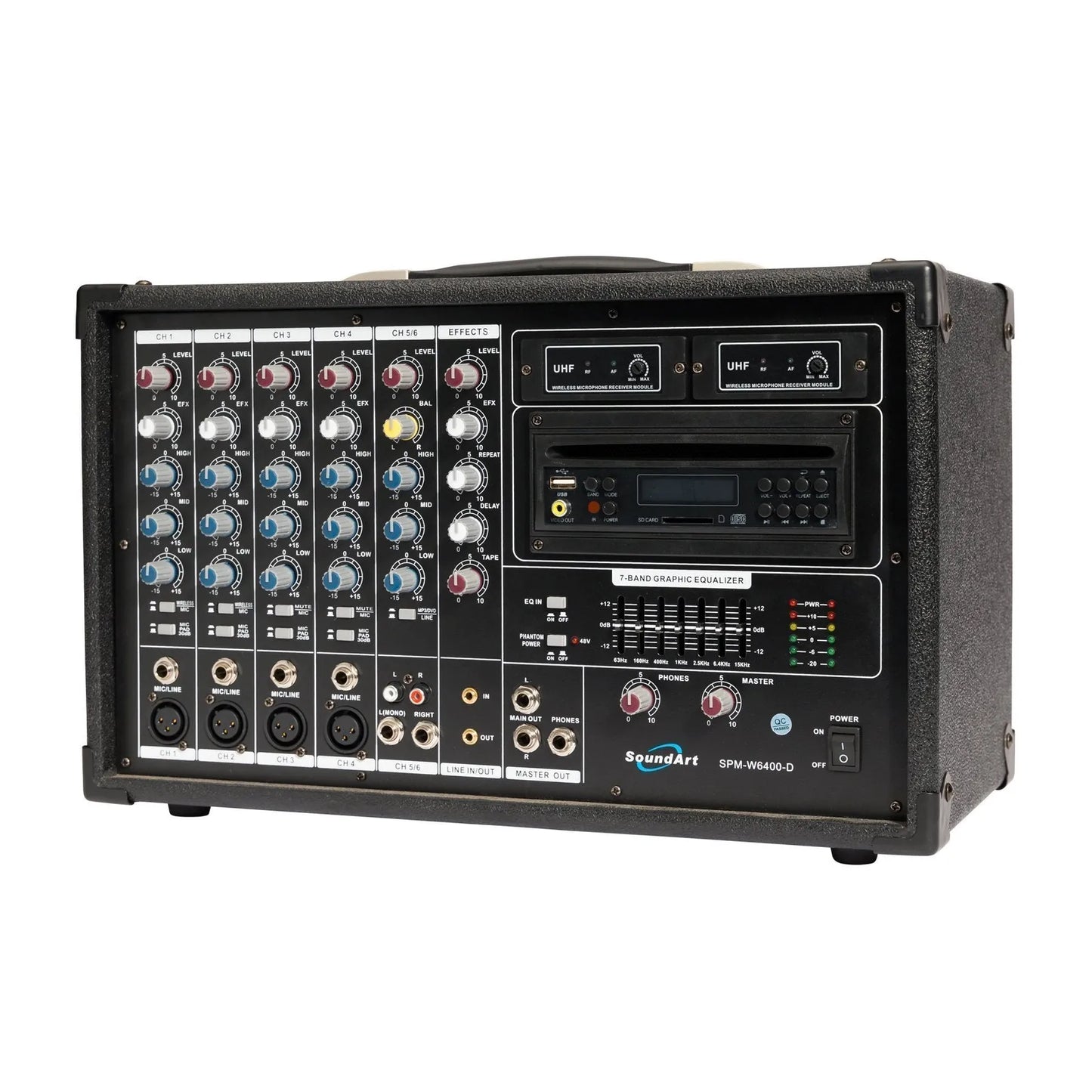 SoundArt 6 Channel 400 Watt Dual Wireless Powered Mixer PA System with DVD Player and Microphones — view 2