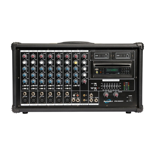 SoundArt 8 Channel 400W Dual Wireless Powered Mixer PA System with DVD Player