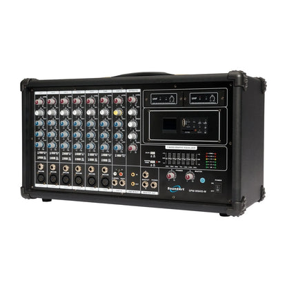 SoundArt 8 Channel 400 Watt Dual Wireless Powered Mixer PA System with MP3 Player and Microphones — view 2