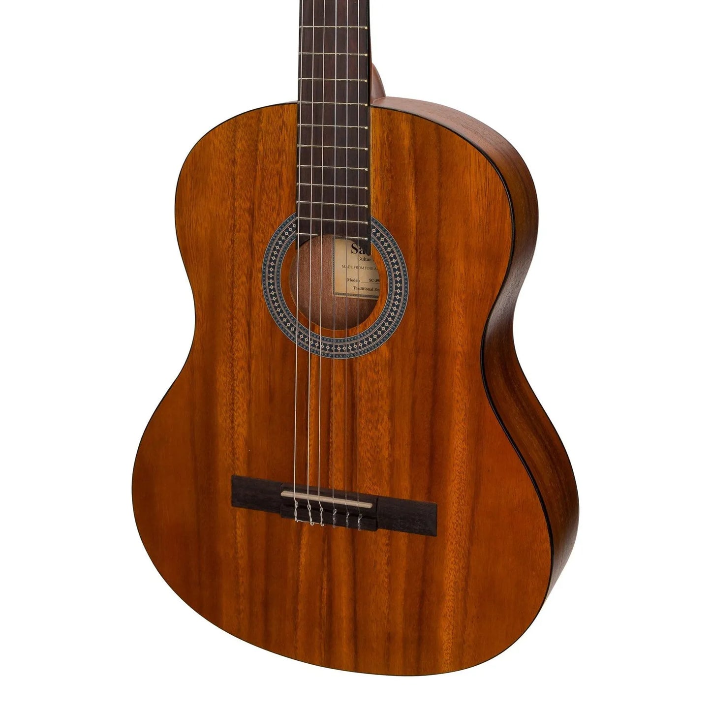 Sanchez SS-C36ET-KOA 3/4 Student Acoustic-Electric Classical Guitar with Gig Bag, Natural Finish, Nylon Strings, Adjustable Truss Rod — view 4