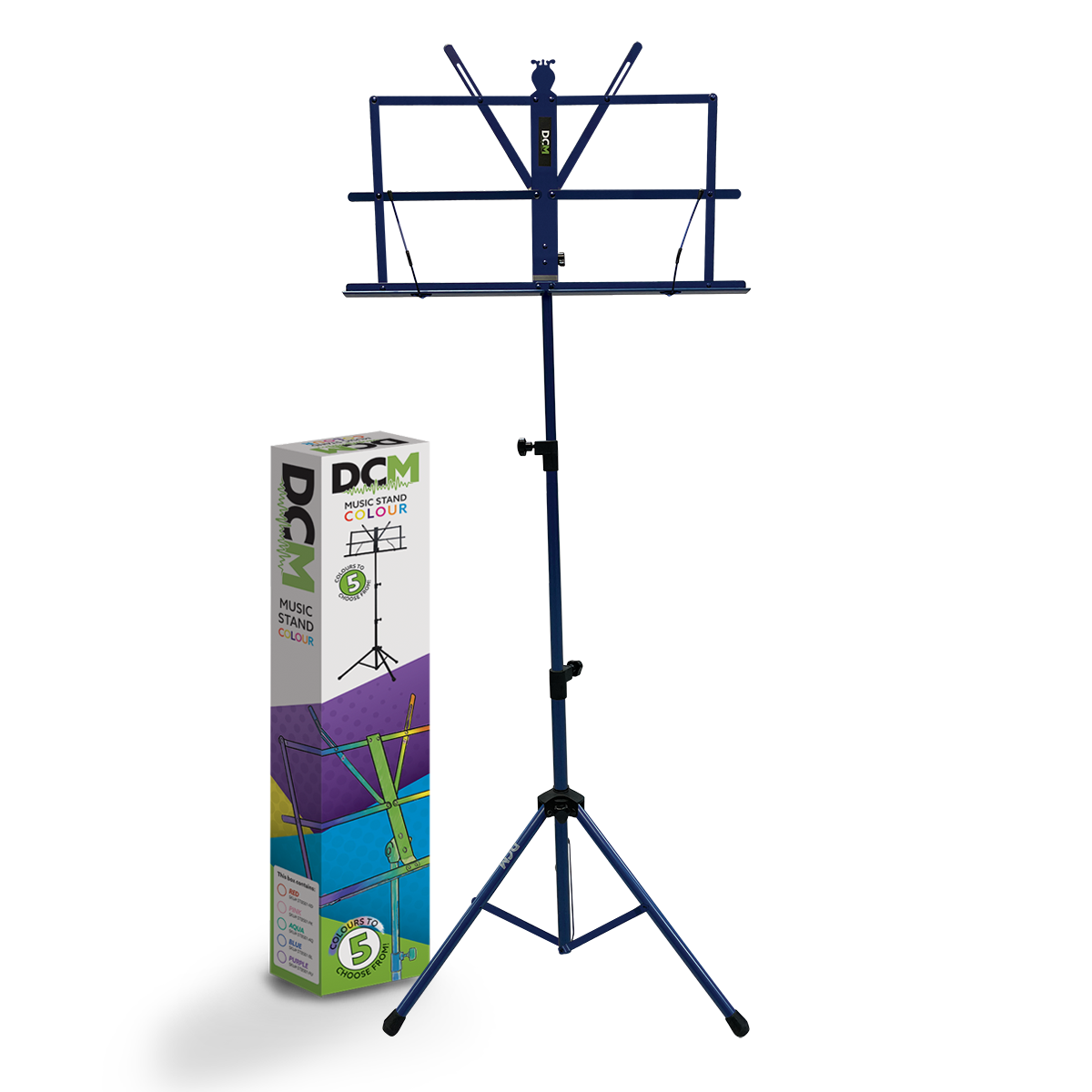 DCM BS01-BL Compact Music Stand Blue with Carry Bag, Adjustable Height 70-142 cm, Tripod Base, Foldable, Lightweight