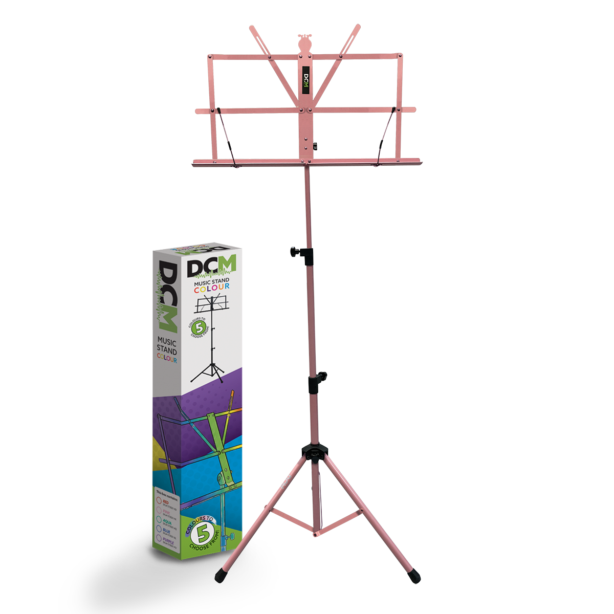 DCM BS01-PK Compact Pink Music Stand with Carry Bag, Adjustable Height 70-142 cm, Lightweight Tripod Base, Foldable Design