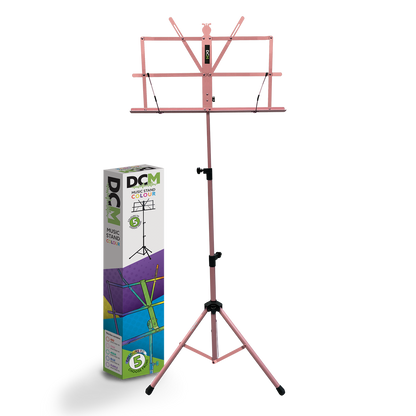 DCM BS01-PK Compact Pink Music Stand with Carry Bag, Adjustable Height 70-142 cm, Lightweight Tripod Base, Foldable Design