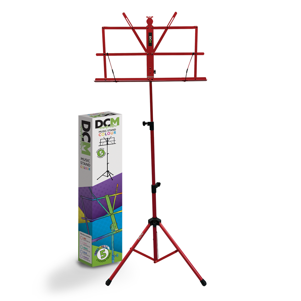 DCM BS01-RD Compact Lightweight Music Stand with Carry Bag, Height 70-142 cm, Foldable, Strong Tubular Frame, Tripod Base, Page Stays