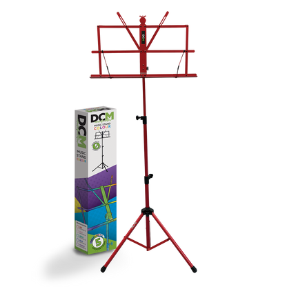 DCM BS01-RD Compact Lightweight Music Stand with Carry Bag, Height 70-142 cm, Foldable, Strong Tubular Frame, Tripod Base, Page Stays