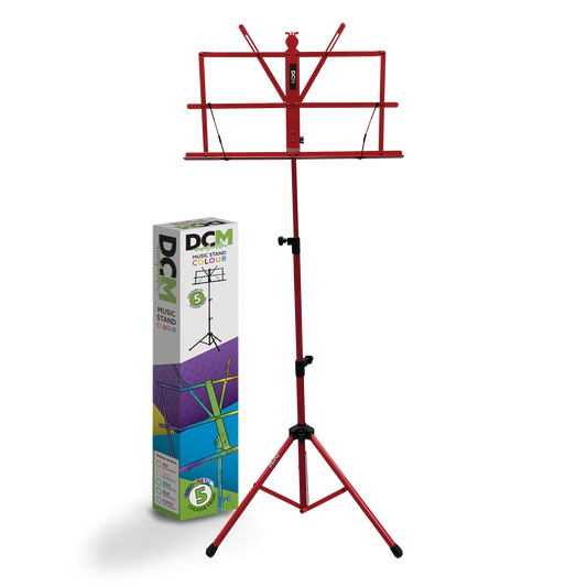 DCM BS01-RD Compact Lightweight Music Stand with Carry Bag, Height 70-142 cm, Foldable, Strong Tubular Frame, Tripod Base, Page Stays