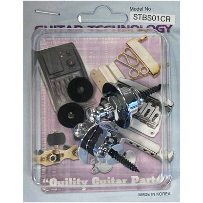 GT Schaller Style Chrome Strap Lock Set - 2 Locks with Screws — view 2