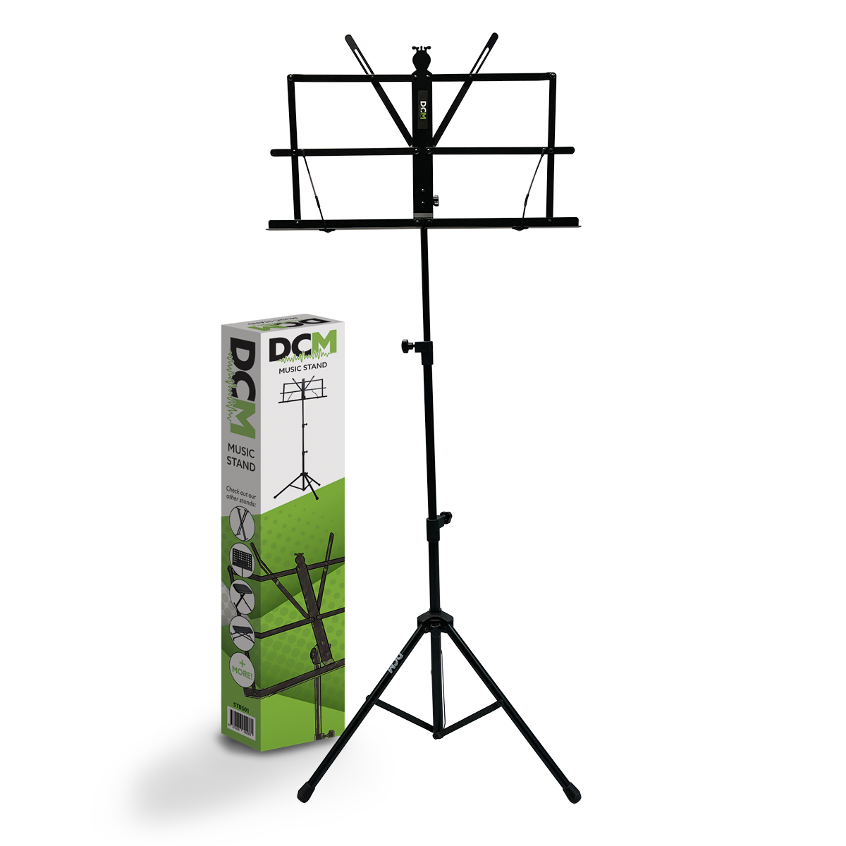 DCM BS01 Music Stand Black with Carry Bag, Compact and Lightweight, Adjustable Height 70-142 cm, Tripod Base, Foldable Design