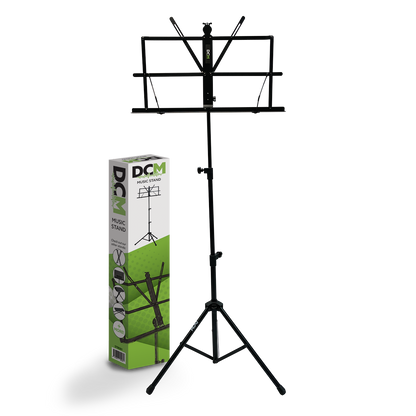 DCM BS01 Music Stand Black with Carry Bag, Compact and Lightweight, Adjustable Height 70-142 cm, Tripod Base, Foldable Design