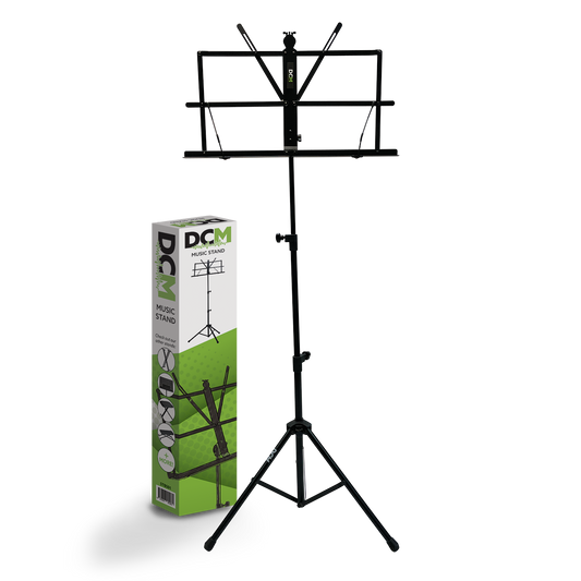 DCM BS01 Music Stand Black with Carry Bag, Compact and Lightweight, Adjustable Height 70-142 cm, Tripod Base, Foldable Design