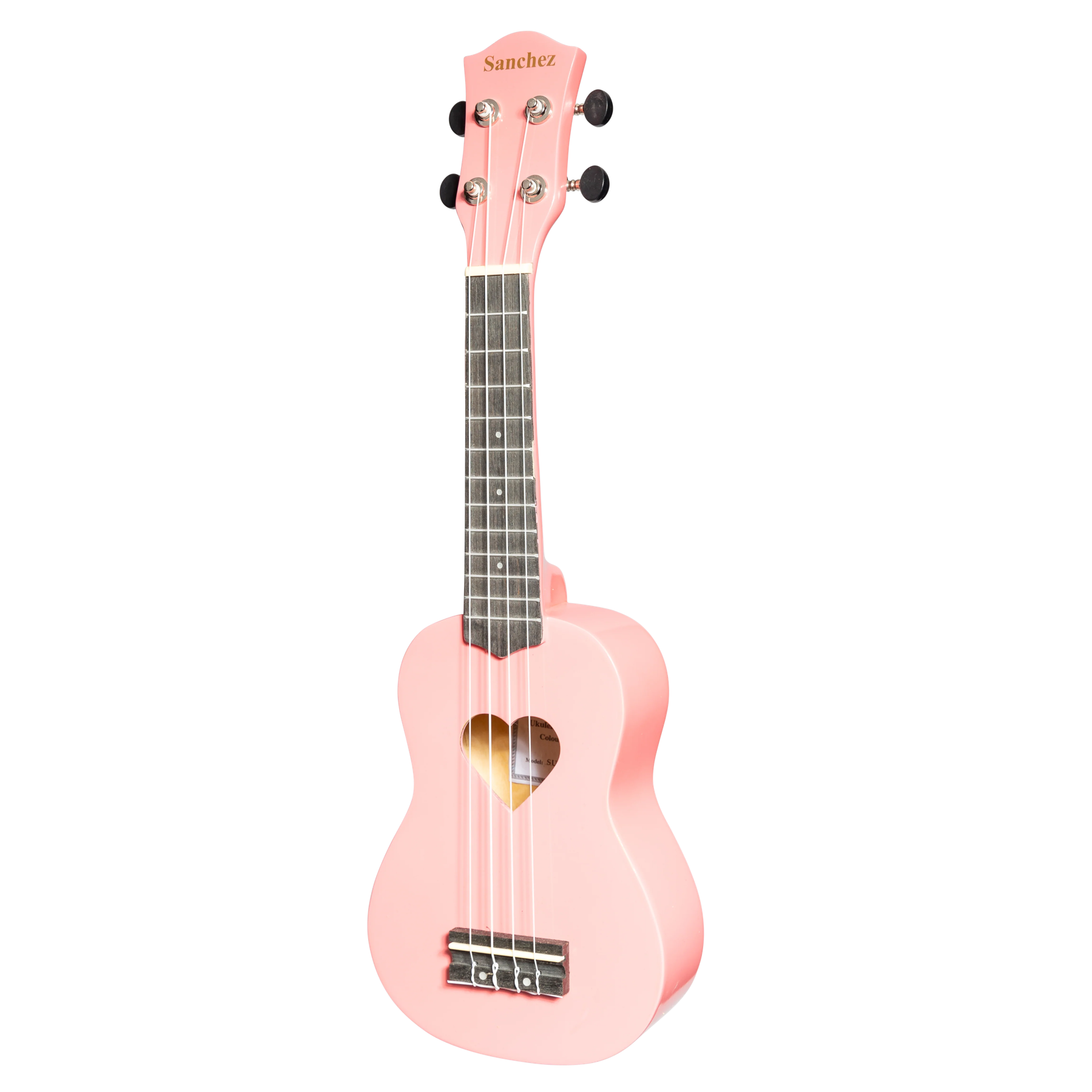 Sanchez Friendly Folk Soprano Ukulele - Pink with Heart Soundhole, Includes Nylon Gig Bag