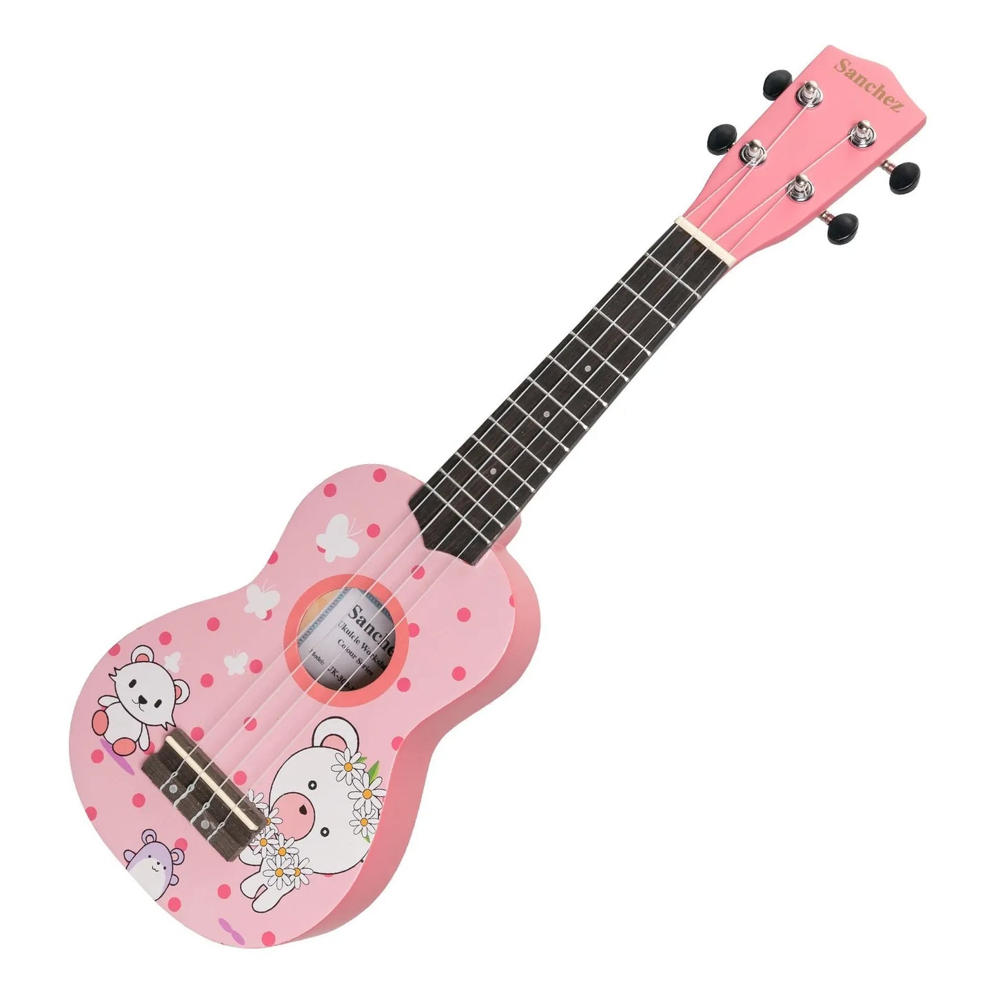 Sanchez Friendly Folk Soprano Ukulele Pink/Teddy with Gig Bag — view 3