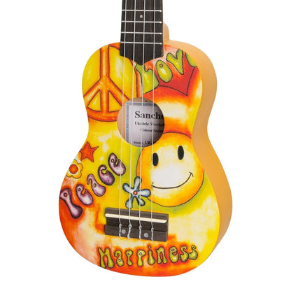 Sanchez Friendly Folk Soprano Ukulele Yellow Hippy with Gig Bag — view 4