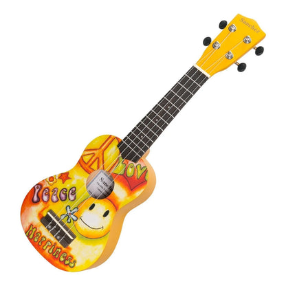 Sanchez Friendly Folk Soprano Ukulele Yellow Hippy with Gig Bag — view 3