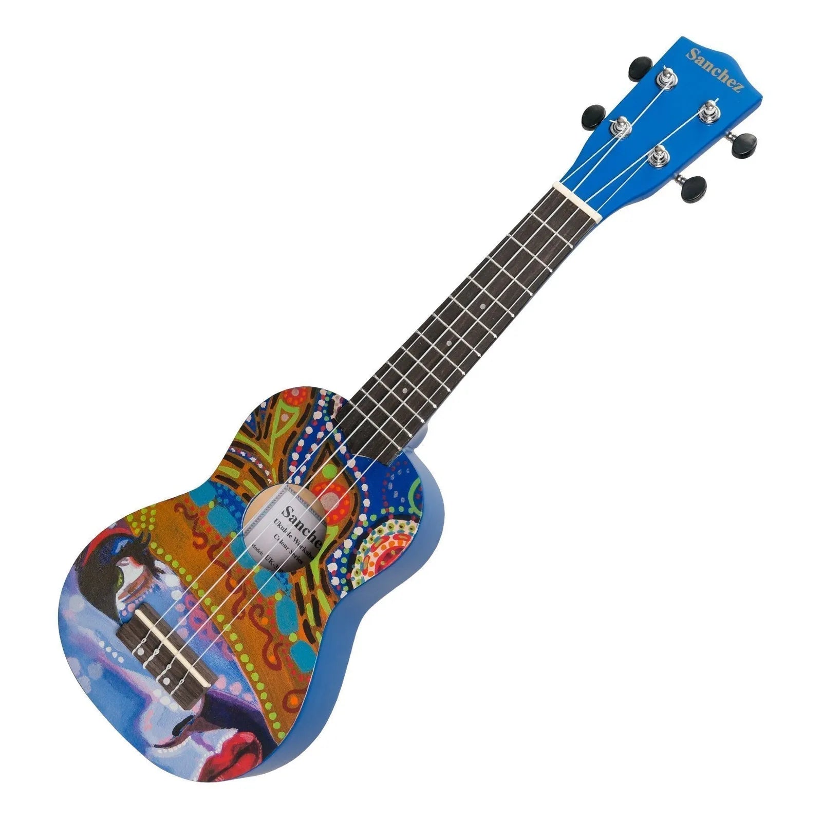 Sanchez Friendly Folk Soprano Ukulele Blue Pattern with Nylon Gig Bag — view 3
