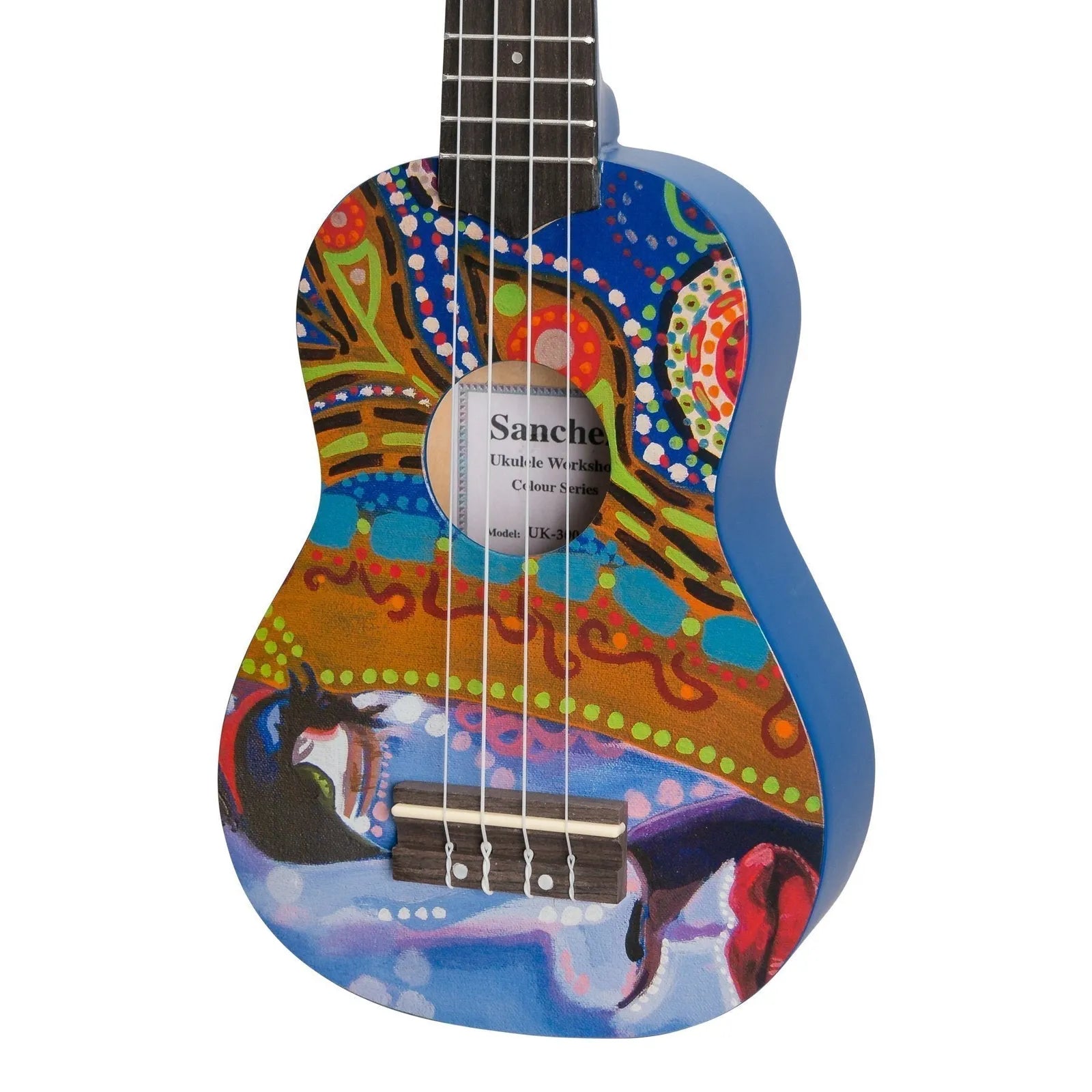 Sanchez Friendly Folk Soprano Ukulele Blue Pattern with Nylon Gig Bag — view 4
