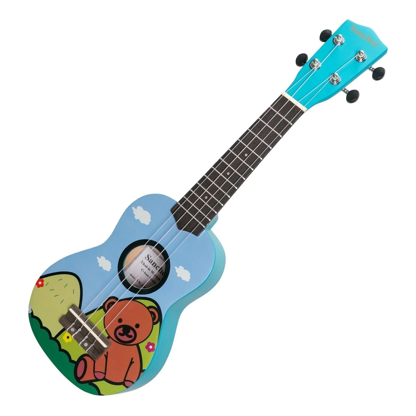 Sanchez Friendly Folk Soprano Ukulele - Blue/Bear with Gig Bag — view 3