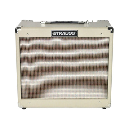 Strauss SVT-20R 20W Cream Combo Valve Amplifier with Reverb, 1x12 Speaker, Spring Reverb, Electro-Harmonix Tubes, Footswitchable Boost