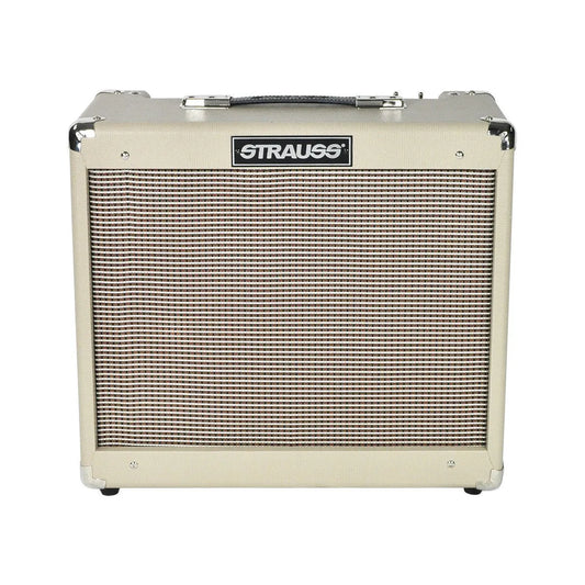 Strauss SVT-20R 20W Cream Combo Valve Amplifier with Reverb, 1x12 Speaker, Spring Reverb, Electro-Harmonix Tubes, Footswitchable Boost