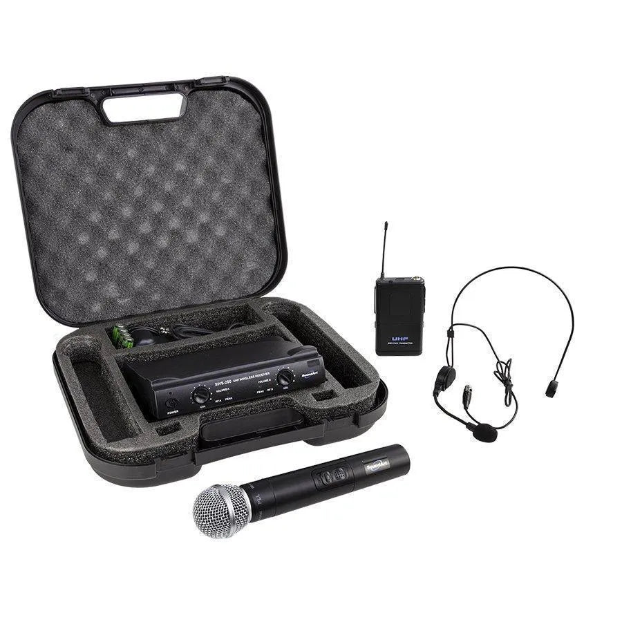 SoundArt SWS-290-MBP Dual Channel Wireless Microphone System with Lapel, Headset, Handheld Mics and Receiver
